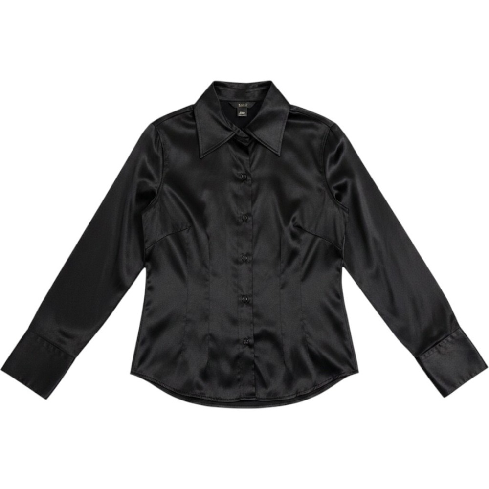 Body by Victoria Silk Satin Button Down Shirt Black Long Sleeve Blouse Medium